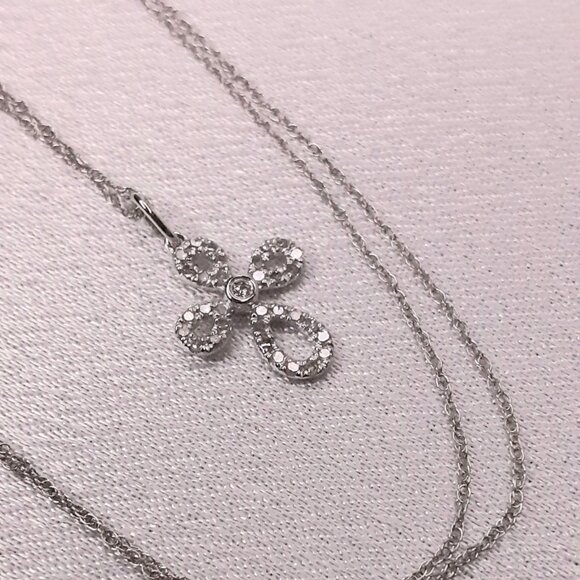 NEW 14kt White Gold and Diamond Cross Necklace - Picture 4 of 12
